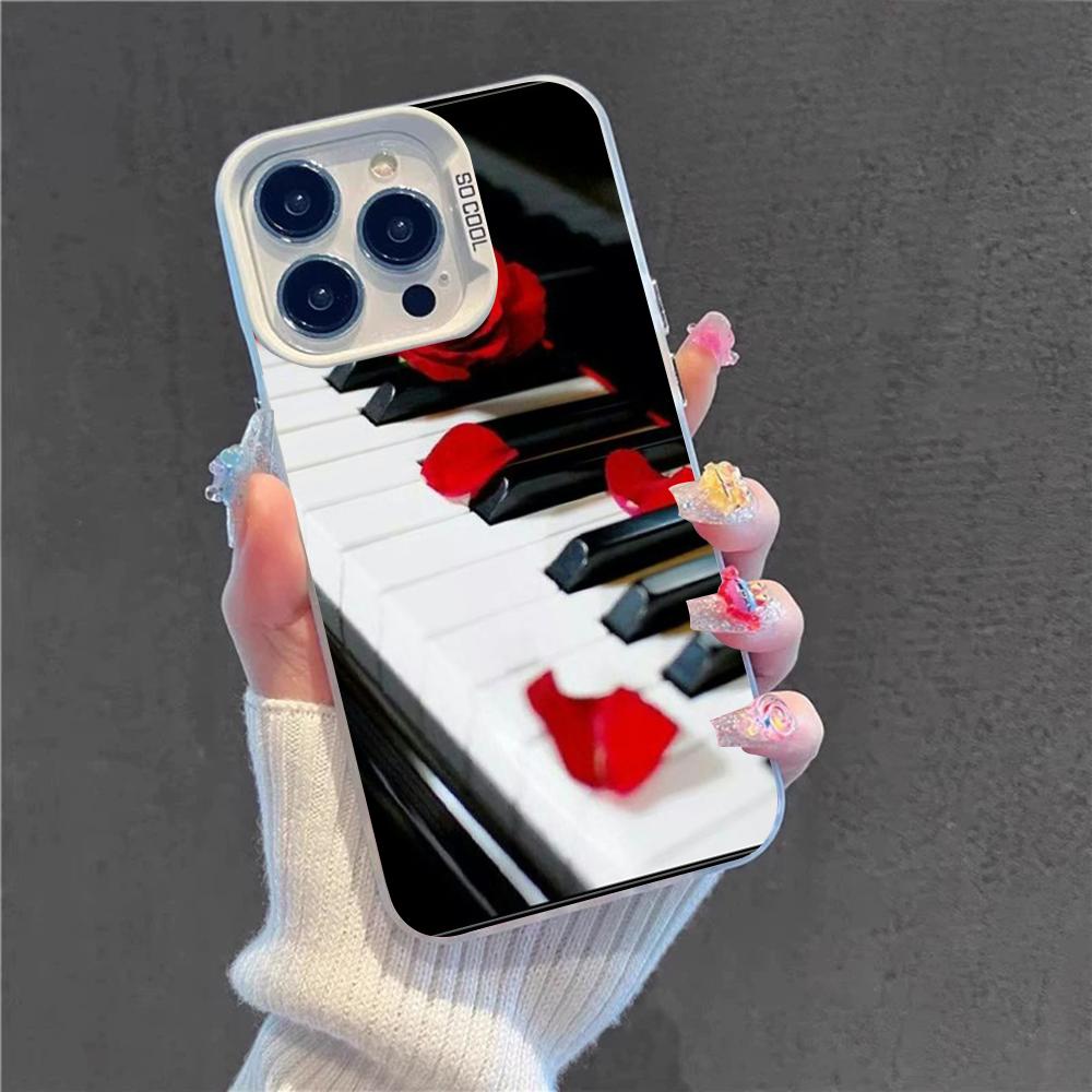 Black White Music Piano Keys Notes Phone Case For IPhone 16 15 14 13 12 11 Pro Max X XR XSMAX 8 7 Plus Matte Shockproof Back