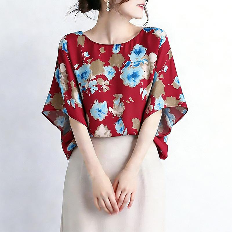 ZANZEA Women Casual Round Neck Half Sleeve Loose Floral Blouse