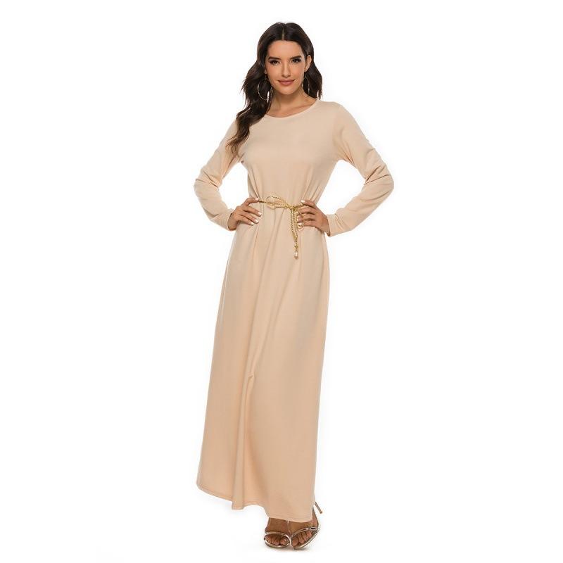 Muslim Worship Service Basic Long-sleeved Inner Round Neck Dress