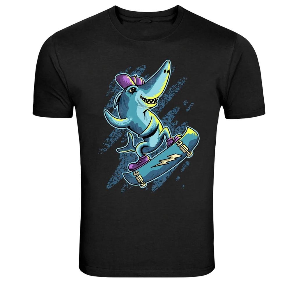 Skateboard Shark Extreme Sports Cartoon Graphic T-Shirt