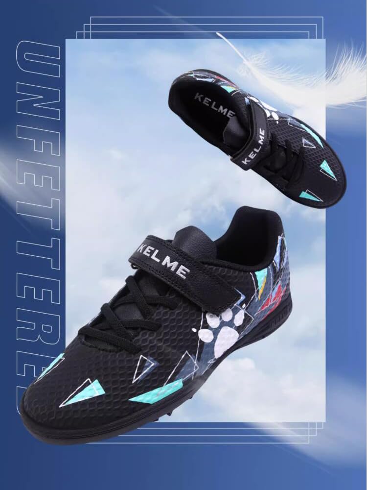 Kelme Kids' Soccer Shoes, Futsal Shoes, TF Velcro Training Shoes, Multicolor