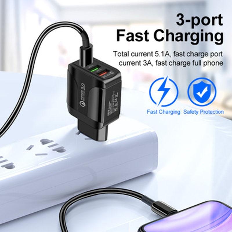 QC3.0 Fast Charge Mobile Phone Charger 3 USB Smart European Rules U.S. Rules British Rules 5V9V12V Multi-mouth Travel Charge