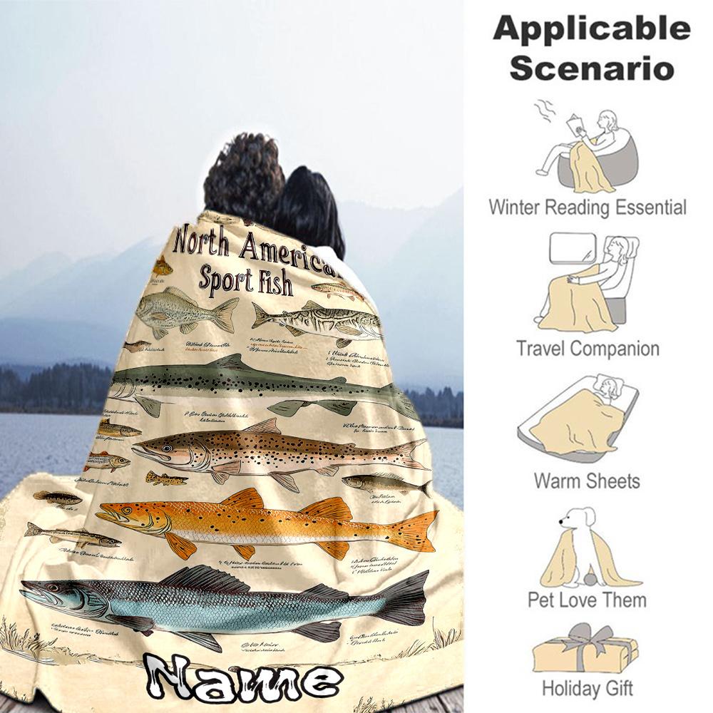 Fish Customize Text Blanket Cozy Customizable Blanket Soft & Cozy Versatile for Bed Office Nap Home Decor Four Seasons Multipurpose