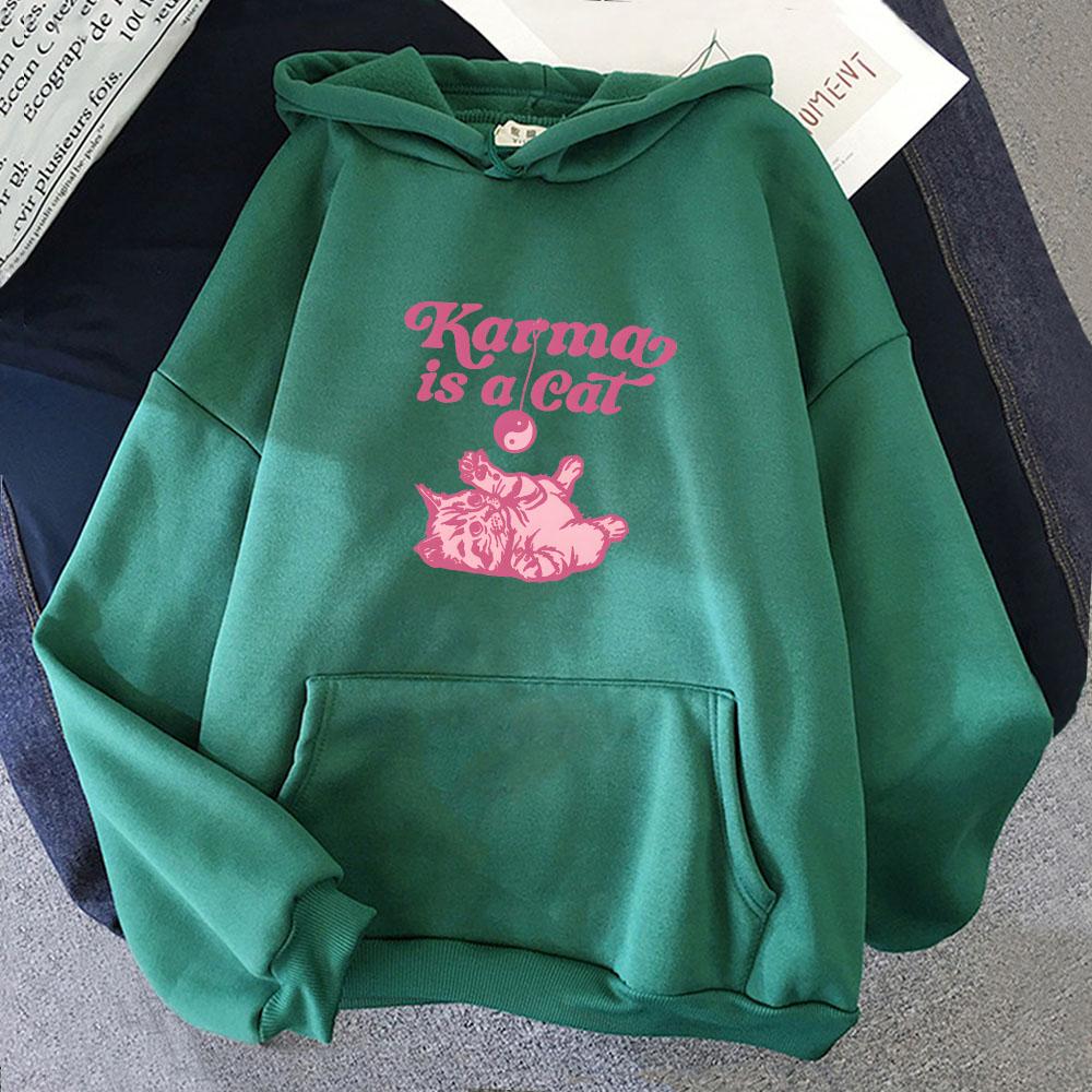 Karma Is A Cat Hoodie Cartoon Print Harajuku Kawaii Sweatshirt With Hooded Comfortable Cute Clothes Moletom Comic Soft