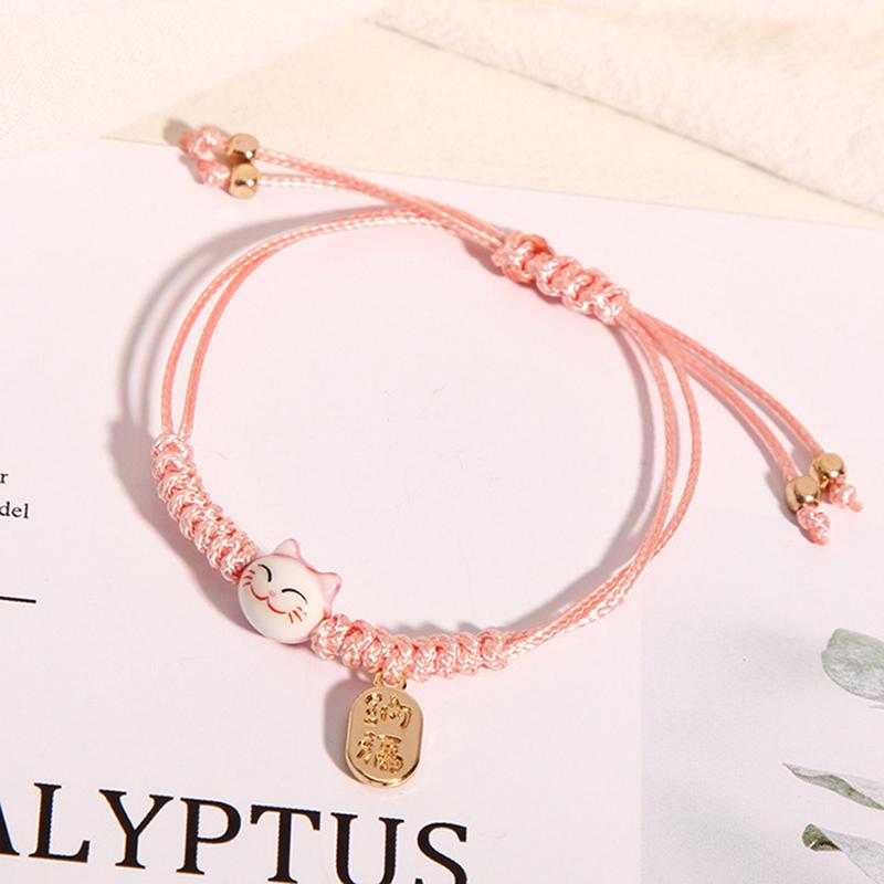 Handmade Colorful Rope Lucky Cat Bracelet For Women Girls Bangles Trendy Jewelry