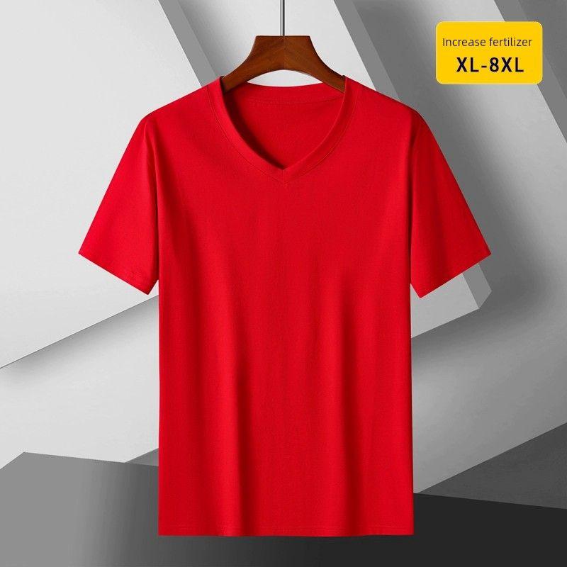 

Экспортная мода с V-образным вырезом для полных людей больших размеров, базовая футболка с коротким рукавом 9513 Red [V Neck]] 2XL [about 80.00kg]]