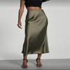Elegant European-American Satin Midi Skirt with Slimming Drape