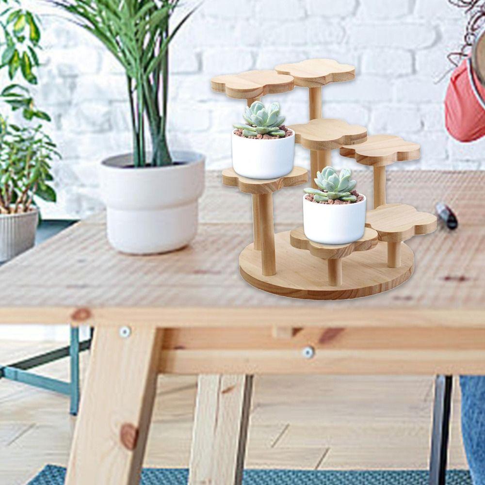 Multi Tier Desktop Display Stand Decorative Storage Rack Portable Wooden Storage Shelf Table