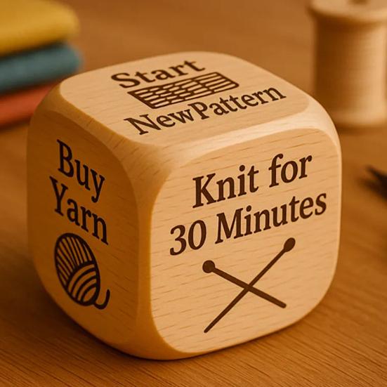 Decision Dice Handmade Wooden Embroidery/Knitting/Drinking Decision Dice with 6 Engraved Tasks Stocking Stuffers for Men Women