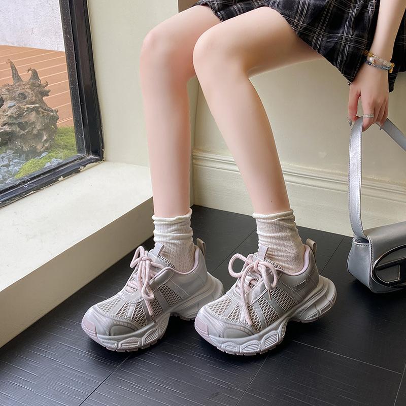 Trendy Pink Platform Dad Shoes Season Thin Breathable Soft-soled Sneakers