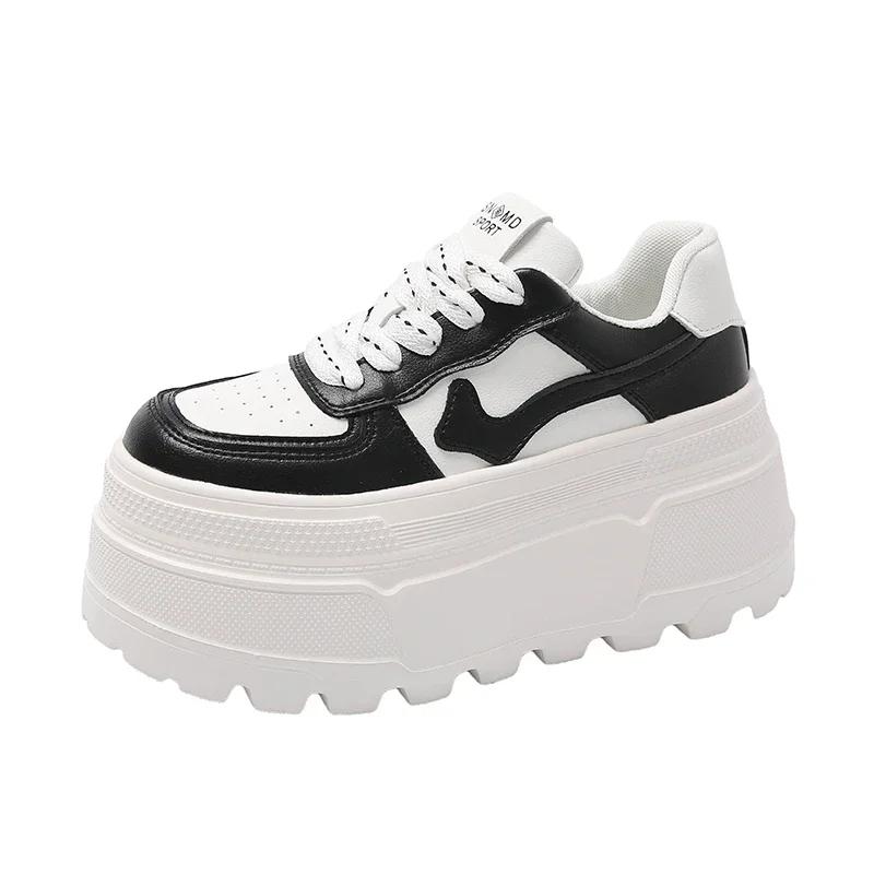 Fashion 8CM Women Platform Sneakers Leather Shoes New Autumn Chunky Vulcanized Skateboard Shoes Women Breathable Comfort Sneakers