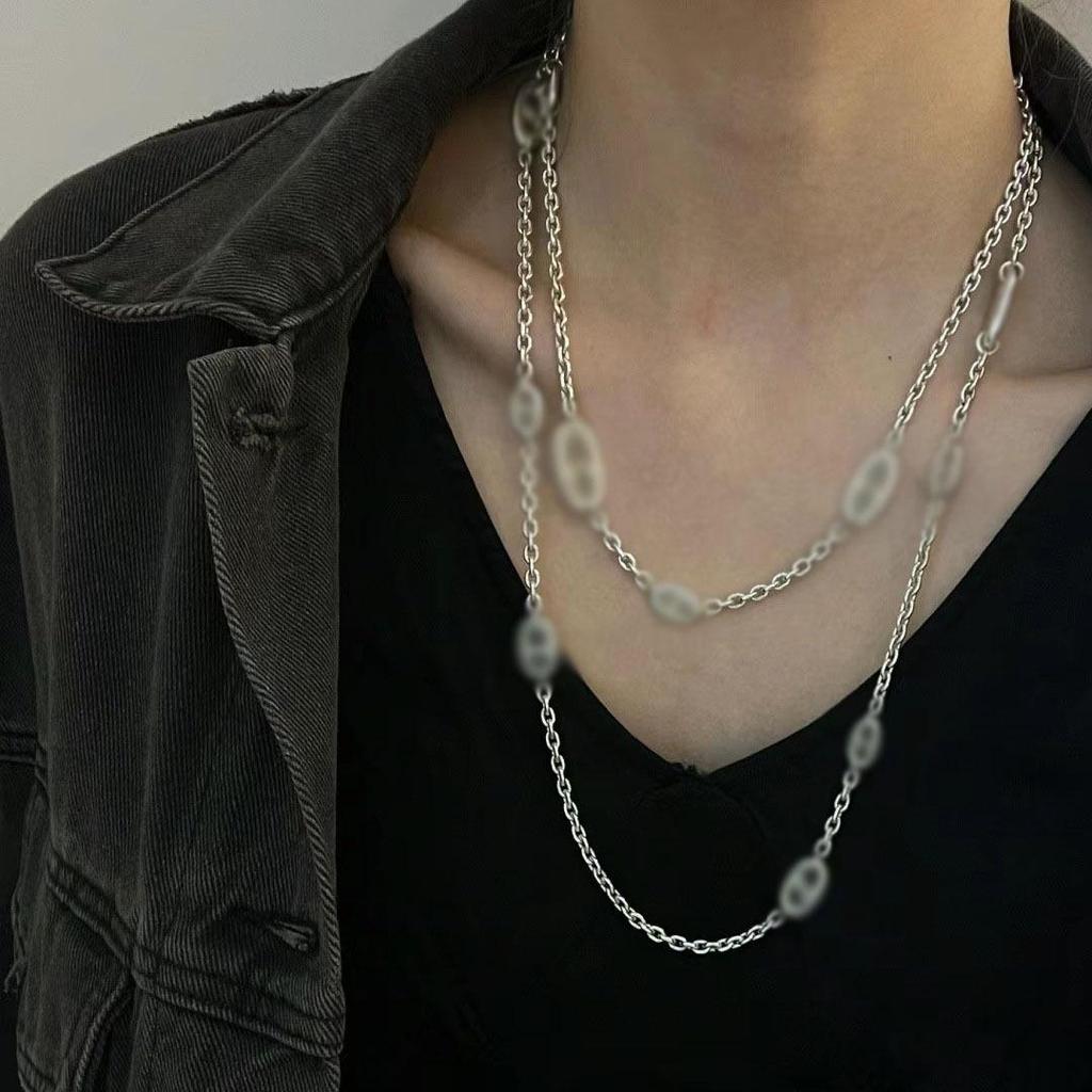 Stylish H-Letter Pig Nose Long Necklace Sweater Chain - High Quality Autumn & Winter Color Retention