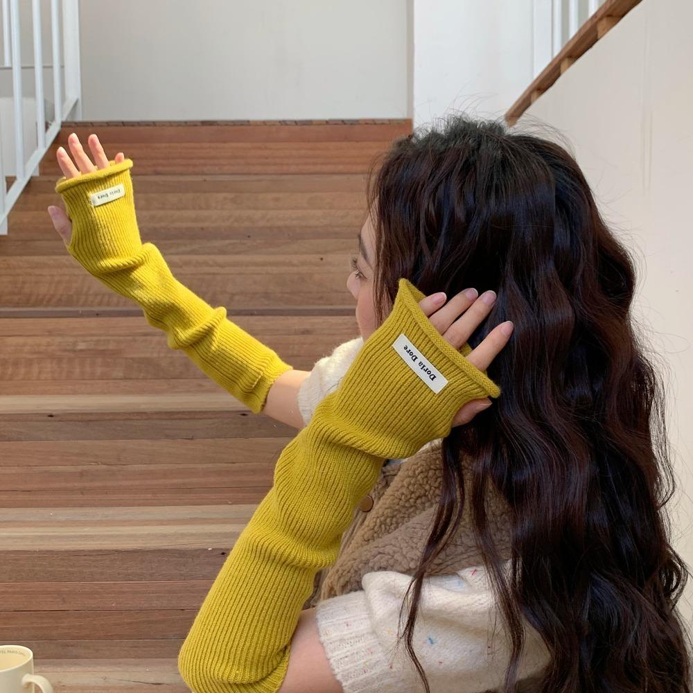 Korean Style Knitted Warm Sleeves Solid Color Warm Arm Covers Hand Covers Woolen Arm Gloves Girls