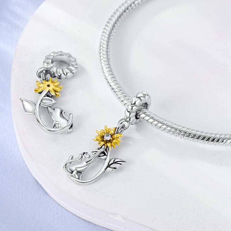 New Copper Flower Charms Sunflower Series Eternal Love Heart Beads Fit Original Bracelet Diy Jewelry Gift For Women