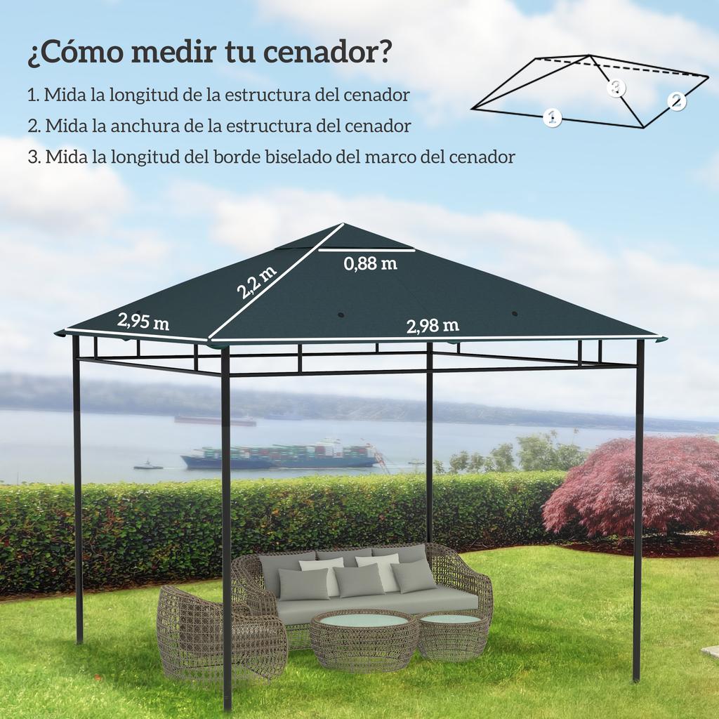 Gazebo Replacement Roof, 300 x 300 cm, 8 Drainage Holes, Grey