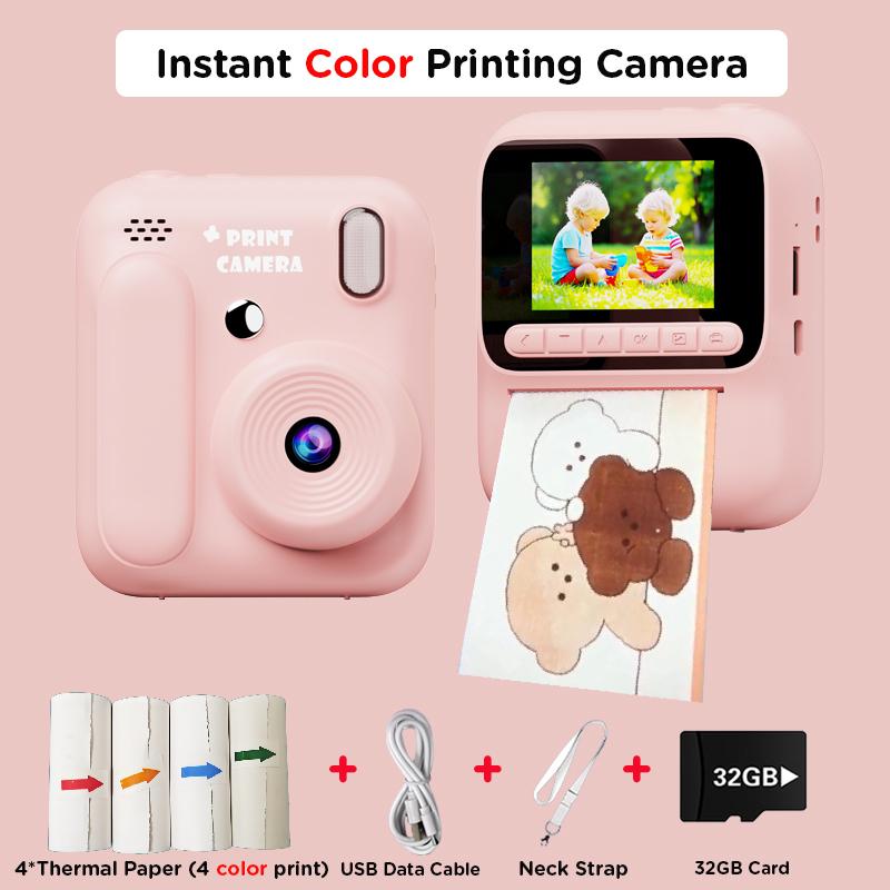 Kids Instant Printing Camera 5 Color Printing Camera 1080P Thermal Paper Print Print Po Video Games Children Boys Gilrls Gift