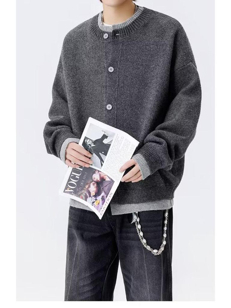 Men's Retro Color Block Cardigan Sweater, Autumn-Winter Casual Knitwear