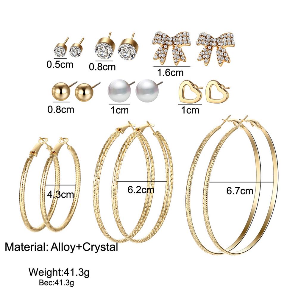 9 Pairs Women Fashion Bowknot Love Shape Big Circle Earrings Set