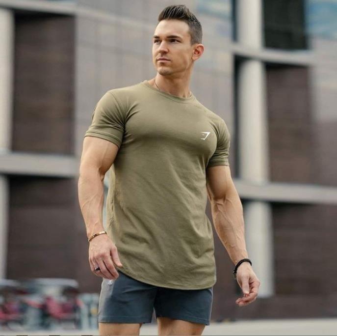 Men's Muscle Shark Elastic Sports T-Shirt: Round Neck, Short Sleeve for Bodybuilding, Running, Training, and Basketball.