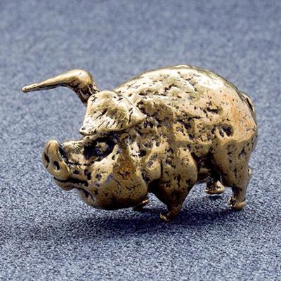 Brass Pig Figurine Mini Sculpture Adorable Home Decor Accent for Desk or Shelf
