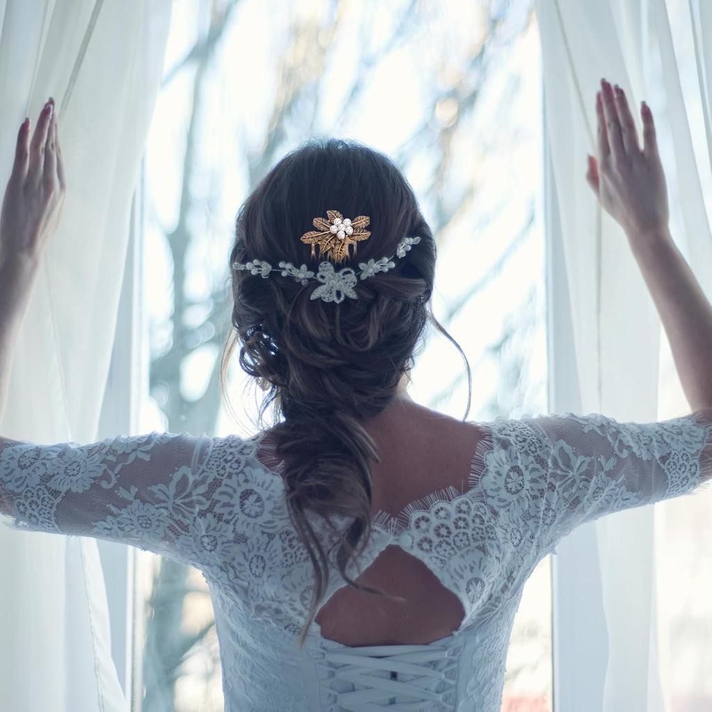 Retro Diamond Hair Accessories: 5pcs Alloy Hair Combs, Hair Veils, and Vintage Hairpins with Pearls