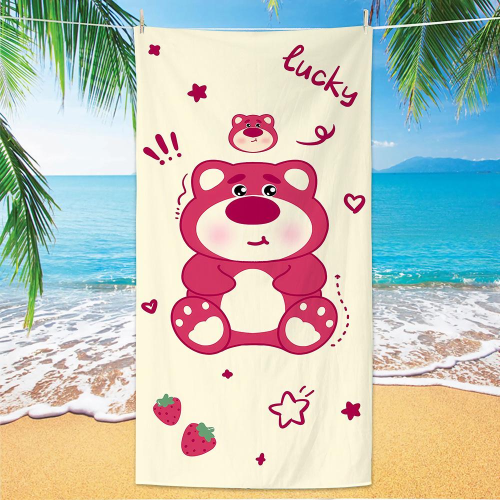 Cute Strawberry Bear Beach Towel Microfiber Printed Children'S Trumpet Cartoon Bear Beach Towel