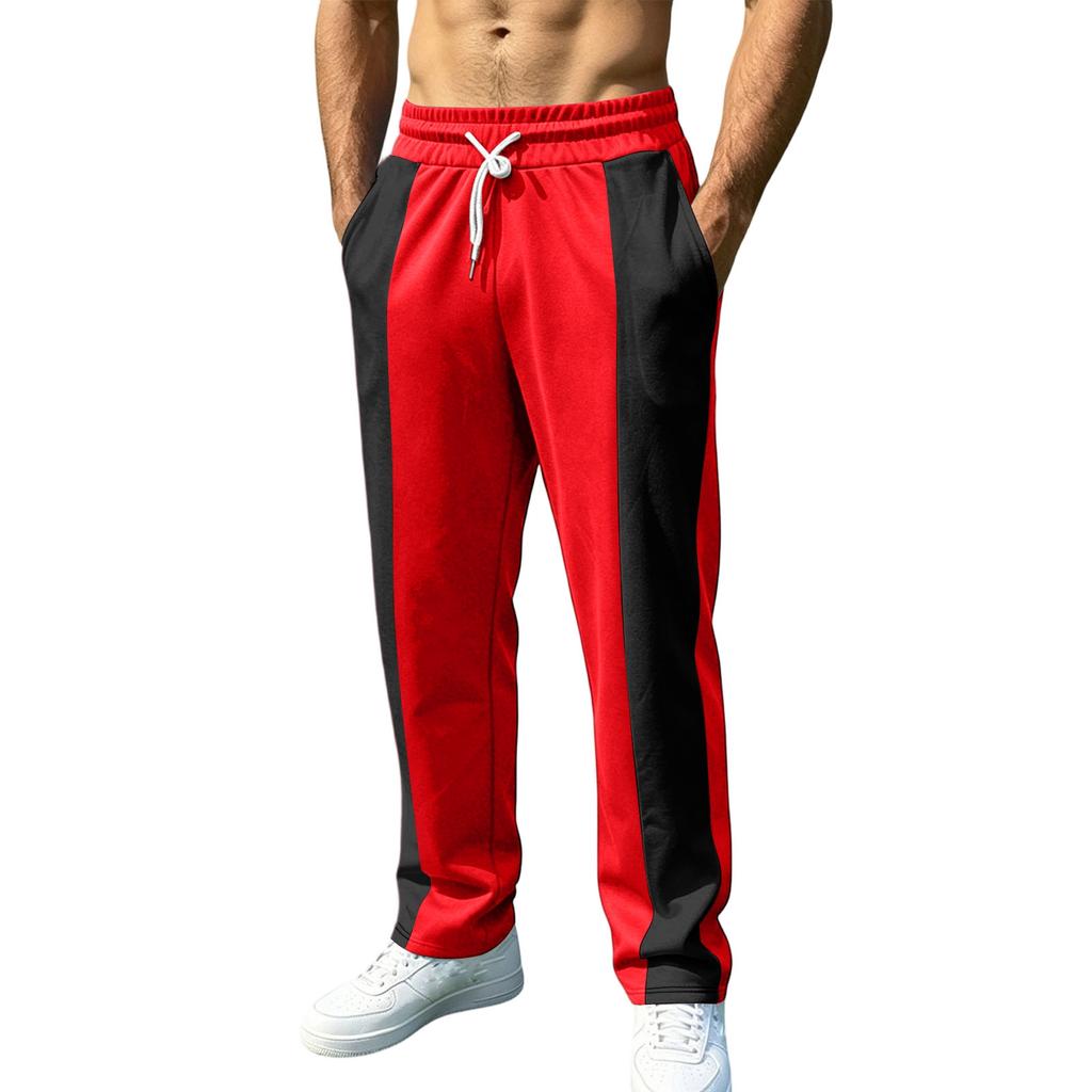 Men's Casual Athletic Jogger Pants Loose Fit Drawstring Waistband Lightweight Quick Dry Patchwork Design Wide Leg Sport Trousers