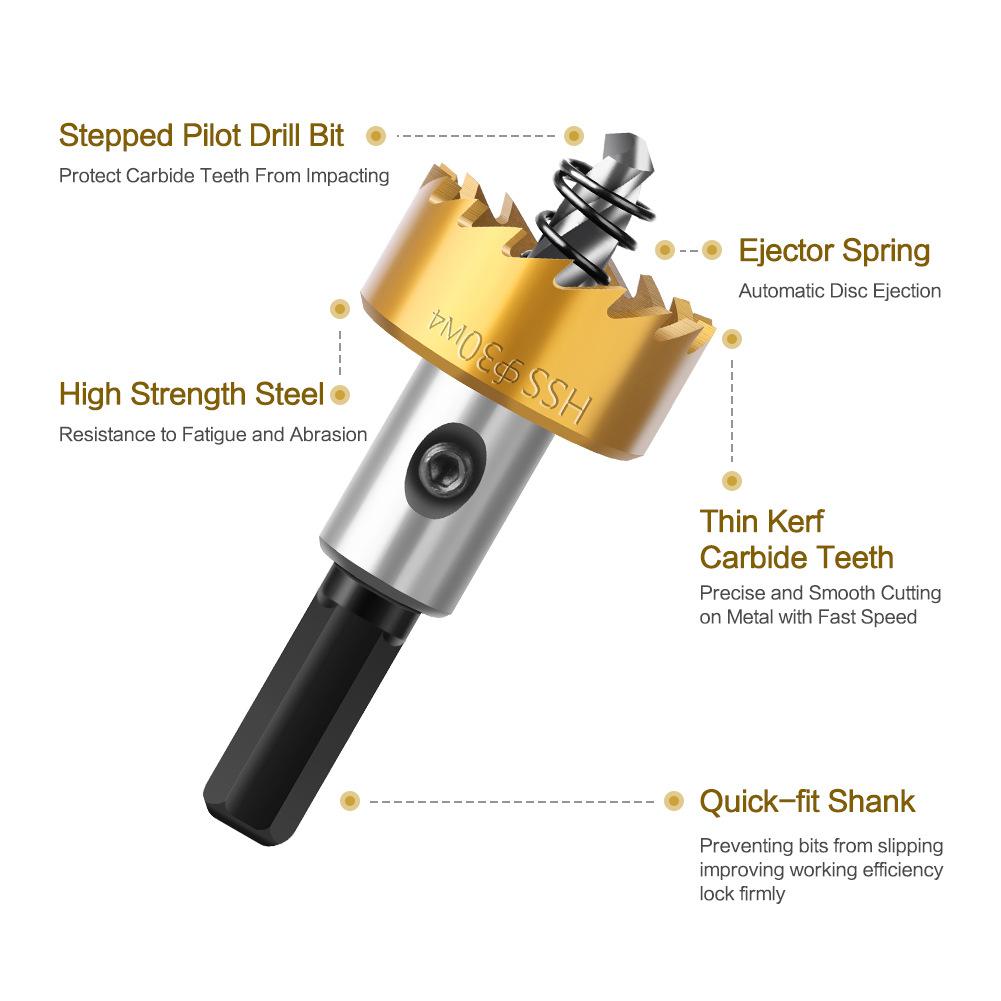 5Pcs Carbide Tip HSS Drill Bit Hole Opener High Speed Steel Hole Saw Cutter Drill Bits Stainless