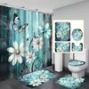 Ensemble de rideau de douche 4 pièces avec tapis de bain antidérapant, housse de siège de toilette, tapis de contour et 12 crochets, Décoration de salle de bain