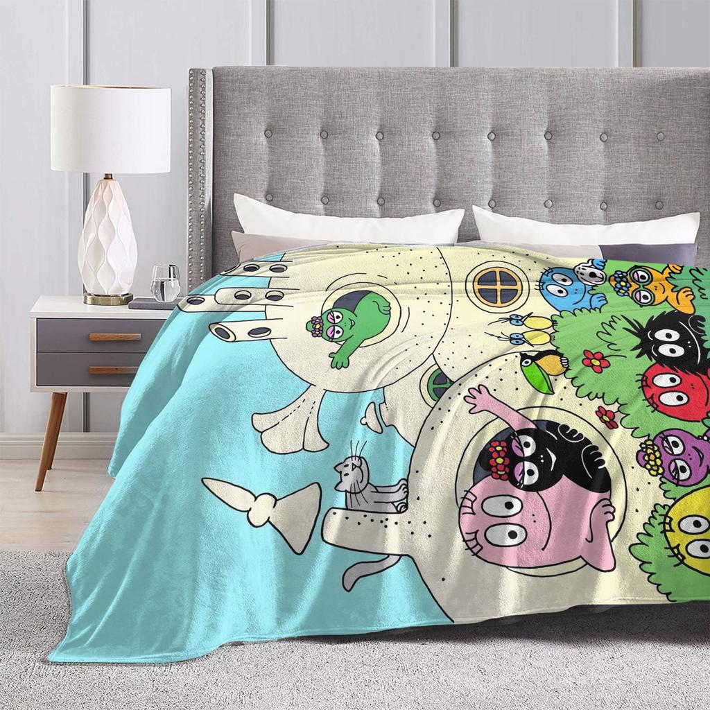 Cute Les Barbapapa Cartoon Flannel Blanket Warm Throw Blanket for Outdoor Travel Novelty Bedspread Sofa Bed Cover