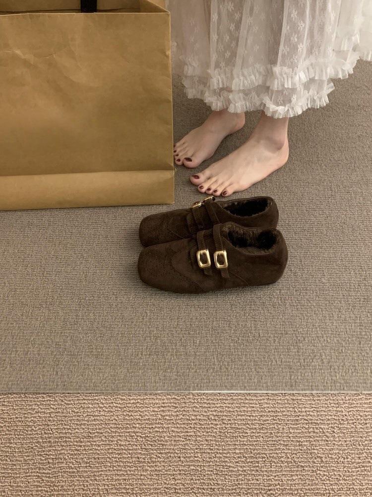 Французская пряжка для ремня Birkenstocks на мягкой подошве обувь из флиса и термохлопка лоферы женская однотонная обувь 40 темно-коричневого 3090₽