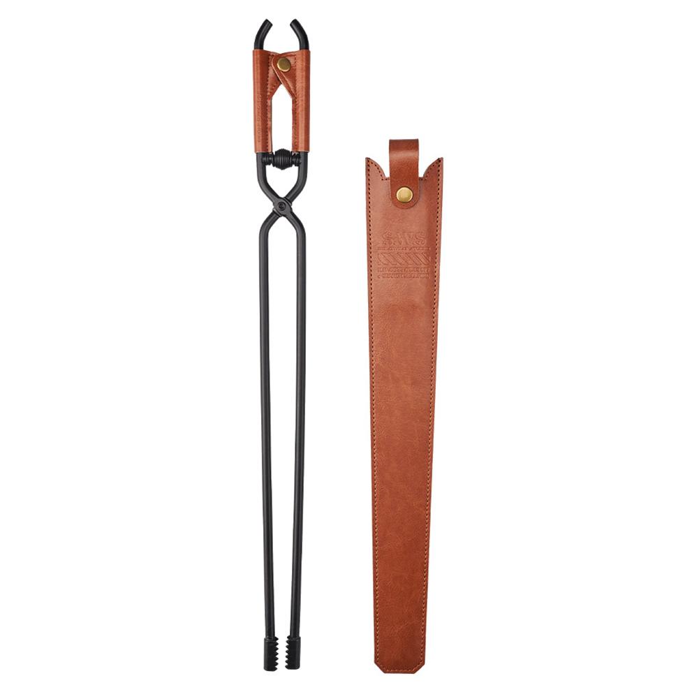 Thickened Fire Tongs with Leather Cover Bonfire Firewood Clip Anti-Scald Long Handle Fire Poker Outdoor Camping BBQ Tools