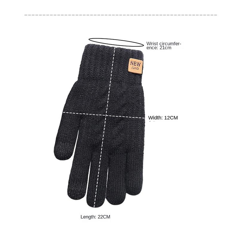 Black knitted winter warm gloves with fleece and thickened lining, fashionable and warm