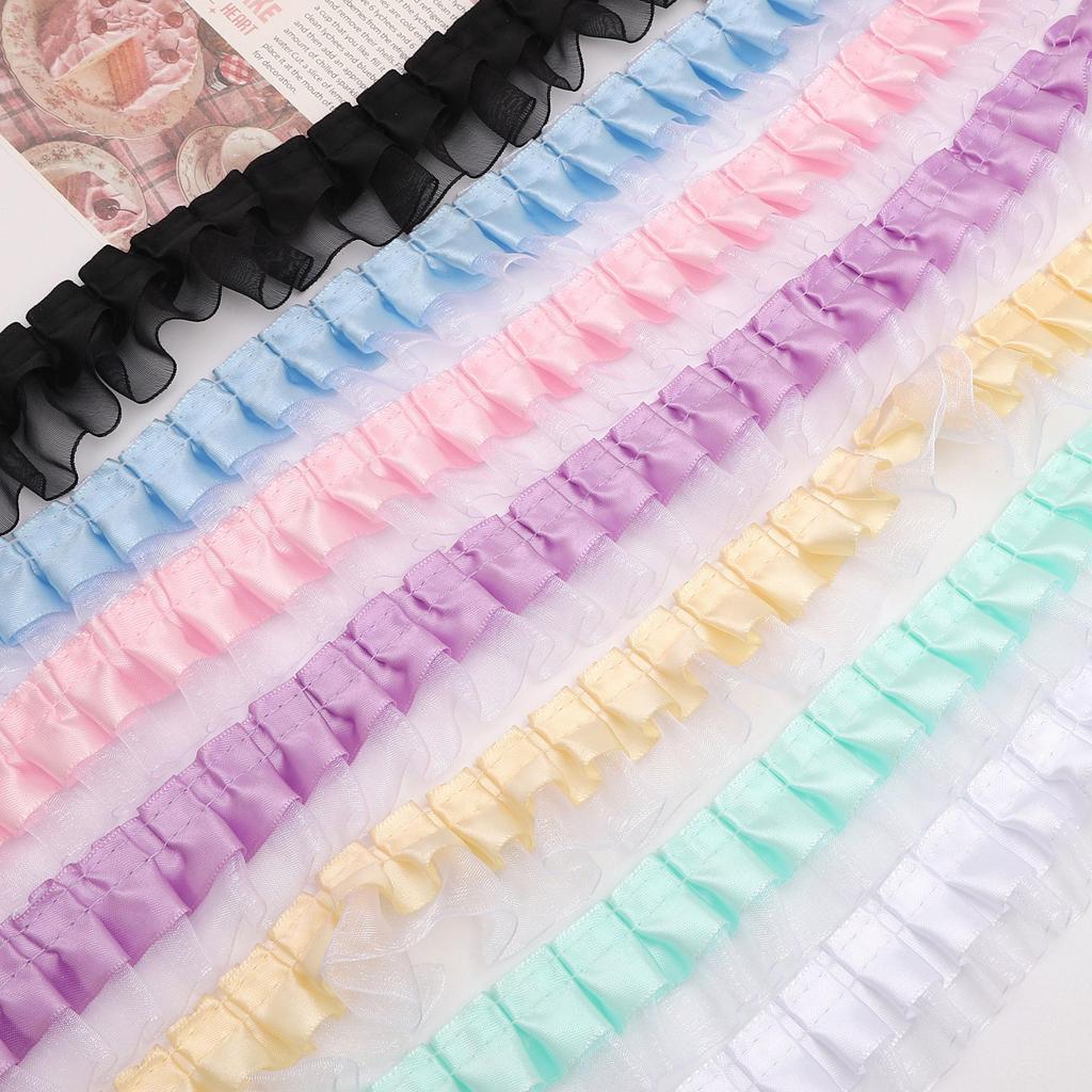 [1m] Doppellagige Plissee-Spitze Schneegaze Spitze DIY Prinzessinnenkleid Spitze Blumen-Accessoires