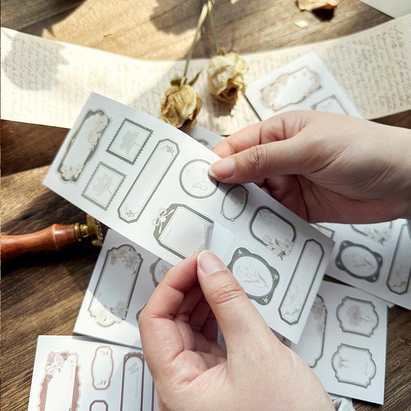 Autocollants Étiquettes Journaling Rétro Série Blanche Espace Fleuri