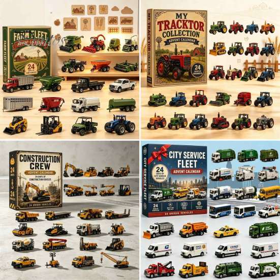 Jouets Tradition de Noël Calendrier de l'Avent Train 24 Jours, Boîte Compte à Rebours avec Mini Véhicule Figurines Festives à Collectionner, Set d'Ornements Acryliques 2D, Cadeau pour