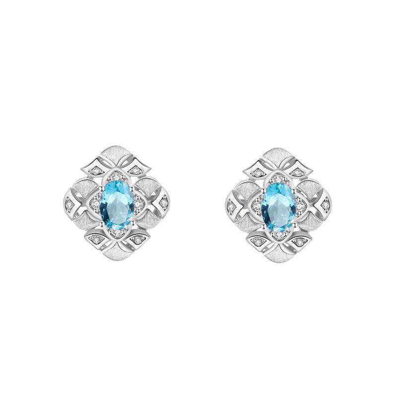 Wind Color Treasure Necklace Stud Earrings Set Natural Garnet Topaz S925 Silver Light Luxury Jewelry