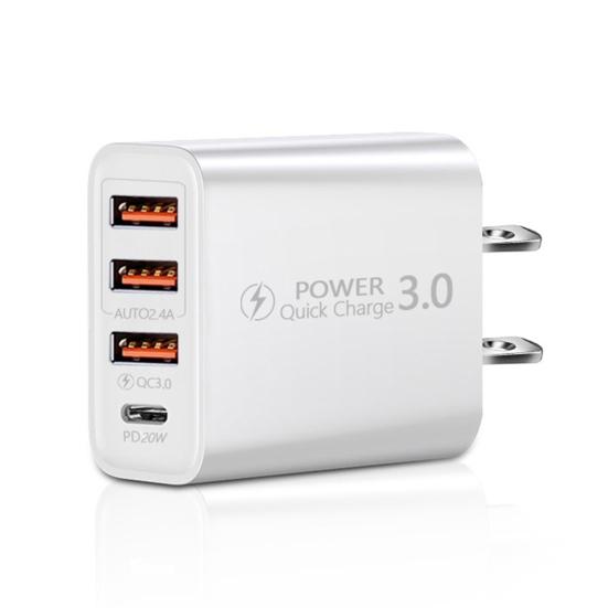 

Power Adapter 30W Multi Ports Fire-proof Stable Charging US/EU Plug 3 USB PD Type-C Mobile Phone Travel Charger Cellphone Accessories US Plug білий