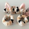 3pcs/set Leopard Print Cute Cat Ear Plush Headband Elastic Wrist Strap  For Women Girls