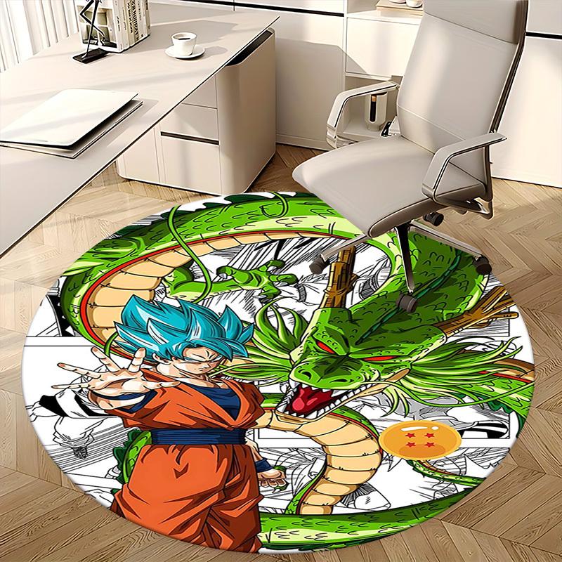 1 Stück Dragon Ball Z Goku & Shenron Anime Cartoon Design Runder Teppich für Bürostuhlmatte, Rutschfester Teppich Geeignet für Heimdekoration, Wohnzimmer