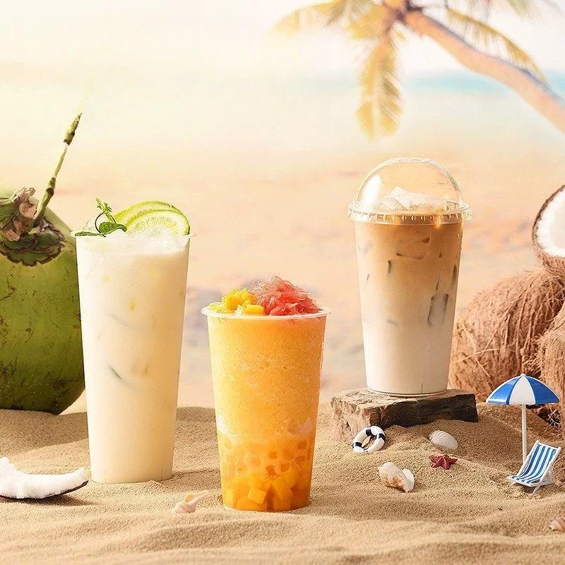 Thickened Plastic Transparent Cup Disposable Milk Tea Cupd Iced Coffee Latte Cold Drink Packaged Cup with Lid Hot and Cold Dual Use Drinking Utensils