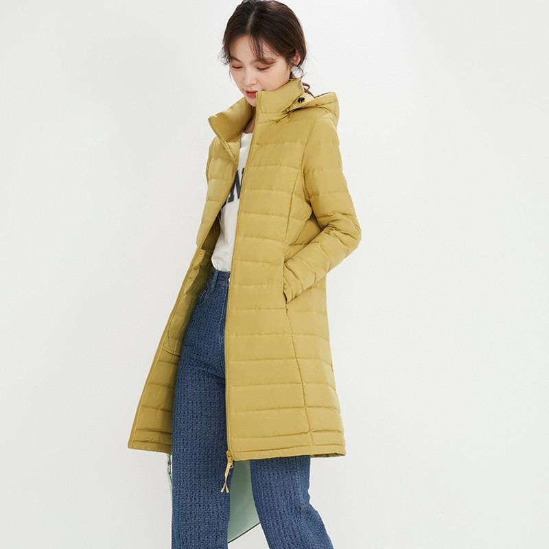 Down Jacket Women's Medium and Long Winter New Light White Duck Down Hooded Slim and Thin Coat Tide