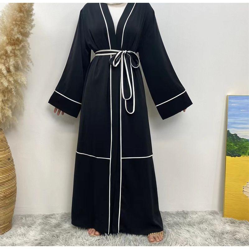 

Middle East Dubai Contrast Color Stripe Cardigan Dress Contrast Striped Cardigan Dress Black L