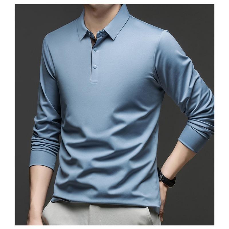 Men S Long Sleeve Thin Polo Shirt Casual Anti Wrinkle Spring Autumn
