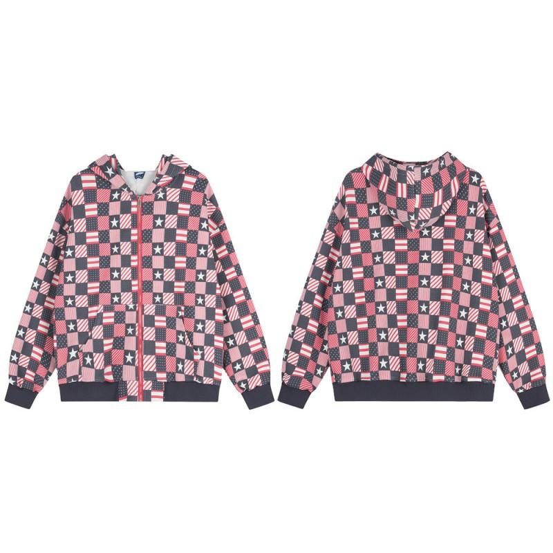 Mens Plaid Hooded Sweatshirt Loose Fit Streetwear Long Sleeve