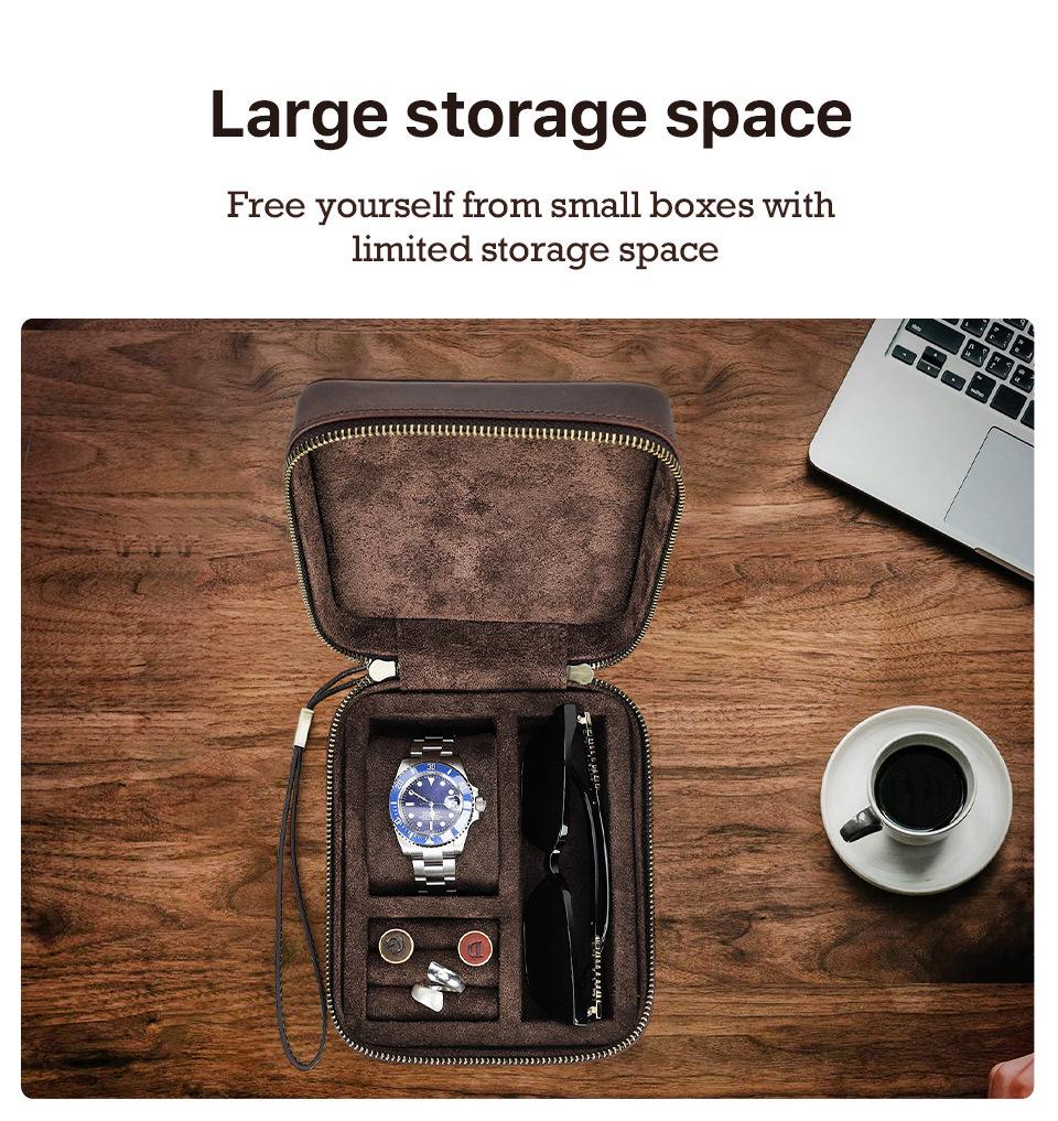 Retro Crazy Horse Genuine Leather Travel Storage Box for Glasses, Watches, and Jewelry - Drop-Proof and Multifunctional