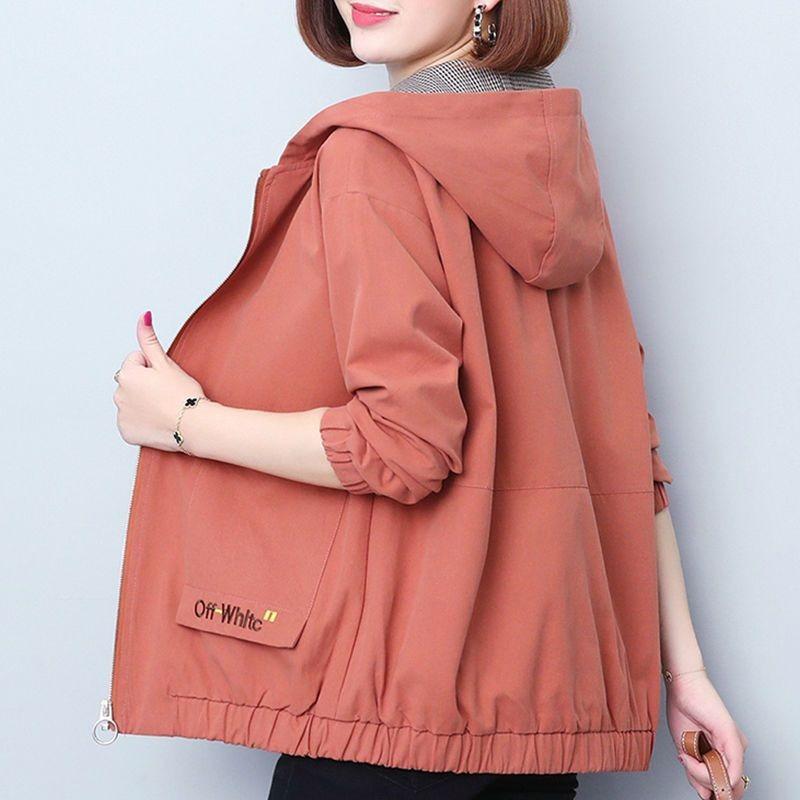 Women's Spring and Autumn Plus Size Hundred Windbreaker Hooded Zipper Paragraph Short Workwear Jacket