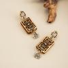 Ingemark Vintage Texture Square Rhinestone Pendant Drop Earrings for Women Elegant Metal Piercing Earrings Party Charm Jewelry