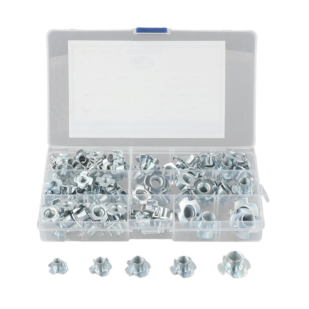 Tee Nut Set with 105 Pieces of Sturdy Zinc Plated Steel; Great for Household Repairs and Office Equipment Assembly Needs