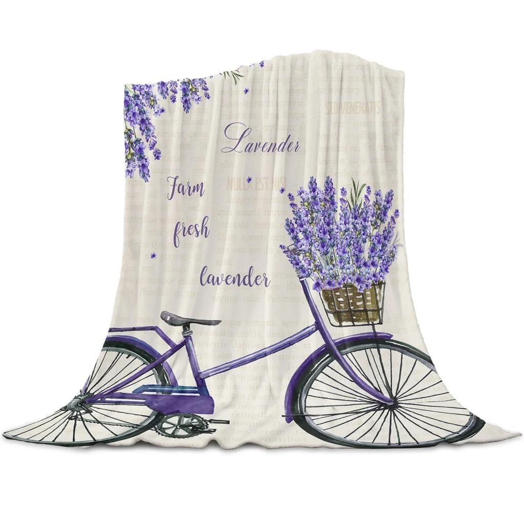 Farm Purple Fresh Flower Lavender Bicycle Flannel Blankets For Sofa Beds Bedding Room Soft Fleece Blanket Bedspread Home Textile